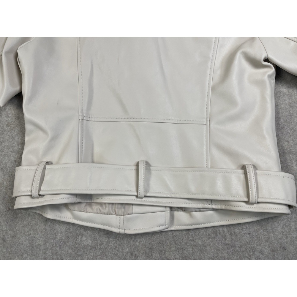 NWOT Zara Womens M Faux Leather Motorcycle Moto Jacket Zip Up Beige - Picture 6 of 16